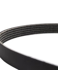 Heavy Duty Serpentine Drive Belt Plus Tensioner Assembly Replacement Kit For 01 To 07 Chevrolet GMC Models Built For DIY Mechanics Who Save Cash And Keep Ride Running Smooth No More Bad Belt Squeal Issues Or Risky Car Breakdowns, close-up of black ribbed belt