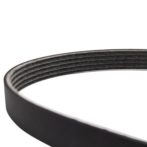 Get Your Smooth Ride Back With This Heavy Duty Serpentine Belt And Drive Belt Tensioner Assembly Component Kit Perfect For Grease Monkey DIYers Looking To Replace Worn Out Engine Accessories Fast In Garage Or Shop, black ribbed serpentine belt close-up