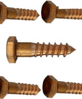 Silicon Bronze Lag Screw Kit 3/8 x 10 Inch Hex Head Bolts Grade 651 Set Of 5 Exterior Fasteners for outdoor use, rust resistant.