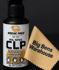 CLP Gun Cleaner Lubricant And Preservative All In One With Cloth, 4 Fluid Ounces Squeeze Bottle, Synthetic Oil For Metal Surfaces, Deep Penetration To Break Loose Contaminants, Long Lasting Lubricating Film Reduces Wear And Corrosion. bottle and cloth