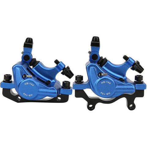 Mountain Bike Aluminum Alloy Disc Brake Kit Featuring Killer Grip And Slick Cable Actuation For Front Rear Wheel Setup showcasing blue calipers.