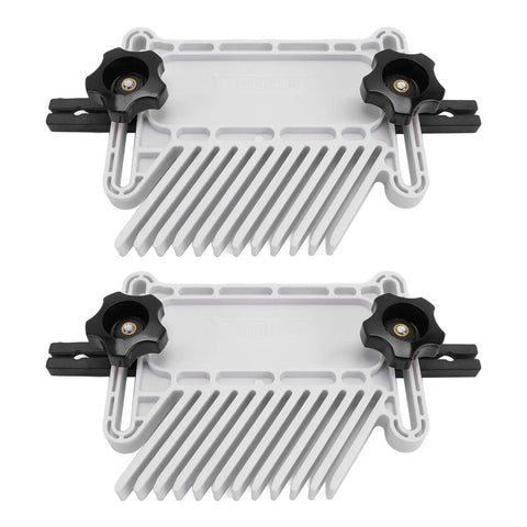 Hella Adjustable Featherboard For Tablesaw And Band Saw With Rock Solid Grip Safety Lock System Mounting Hardware T Track Miter Slot Support, set of two grey ABS jigs.