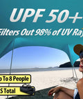 Woman enjoying shade under Ten By Ten Foot UPF50 Plus Beach Tent Sun Shelter Windproof Outdoor Pop Up Shade Canopy