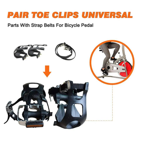 1 Pair Bike Pedals With Toe Clip And Strap For Indoor Outdoor Cycling, rugged toe clips cage shown with adjustable nylon straps