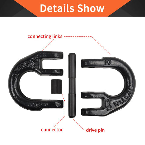 Half Inch Grade 80 Alloy Steel Hammerlock Coupling Link For Tow Hitch Safety Trailer Chain Adapter Connector Heavy Duty Truck Hitch 12000 Lbs Beefed Up Load Capacity Black, featuring parts and labels.