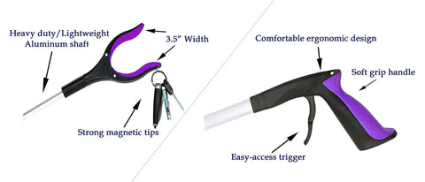 Two Pack Reacher Grabber Tool Set With Foldable Trash Picker 360 Degree Swivel Head Magnetic Tip Rust Resistant Litter Picker For Indoor Outdoor Cleanup Garden Nabber Extended Reach Purple And Blue