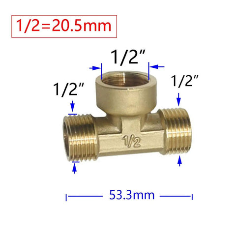 Brass Half Inch Garden Hose Tee Connector 3 Way Water Splitter Adapter T Shape Pipe Fitting Pro Grade For Hoses Faucets And Sprinklers Durable Yard Hydration Gear 10 Pack Yellow Silver Finish, 1/2-inch brass tee with size markings