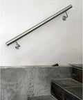 Heavy Duty Stainless Steel Handrail Kit For Indoor And Outdoor Decks Stairs And Balconies With No Sweat Wall Mount Setup displayed on a wall.