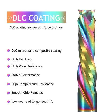 Dope Up Down Compression Spiral Router Bit For Wood Engraving And Grooving One Quarter Inch Shank Two Flute DLC Coated Solid Carbide