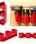 2 In 1 Wall Mount Tool And Battery Holder For Milwaukee M12 12V with plastic hangers, showcasing installation and close-up views.