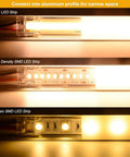Comparison of COB, High Density SMD, and Classic SMD LED strips in aluminum profile showcasing 8mm 2 Pin COB LED Strip Connector Kit With DC Female Input For Seamless Middle Splice And Strip To Strip Jumper Wire No Fuss Easy Install Wide 8mm COB Tape Light Connector For 30 60 90 120 240 360 LEDs Per Meter