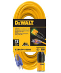 Heavy Duty Outdoor Lighted Extension Cord With Click To Lock Plug 50 Ft 12 Gauge 3 Conductor SJTW Weatherproof Waterproof