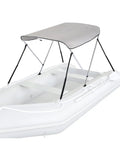 Beefy Boat Bimini Top Shade Cover With Marine Grade 600D Canvas, 2 Bow Design shown mounted on inflatable boat.