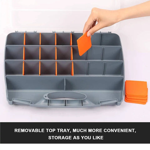 Handy Heavy Duty Hardware Storage Box With Easy Carry Handle And Clear Lid, 21 Adjustable Compartments And 2 Fixed Sections