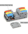 Grab These Awesome Push-In Wire Connectors For Fast Tool-Free Splicing On Any Solid Or Stranded Copper Cable With 2 In 2 Out Design Perfect For Compact LED Lighting Junction Boxes And Heavy Duty Projects Featuring Tin Plated Contacts For Great. gray 2-in 2-out push-in wire connector with copper contacts