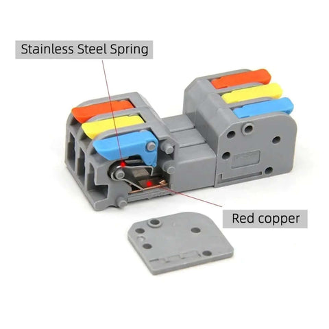 Grab These Awesome Push-In Wire Connectors For Fast Tool-Free Splicing On Any Solid Or Stranded Copper Cable With 2 In 2 Out Design Perfect For Compact LED Lighting Junction Boxes And Heavy Duty Projects Featuring Tin Plated Contacts For Great. gray 2-in 2-out push-in wire connector with copper contacts