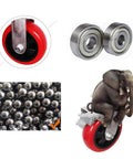 Heavy Duty Polyurethane Caster With 4 Inch Non Marking Wheels And Double Ball Bearings showcasing sealed bearings and red wheel.