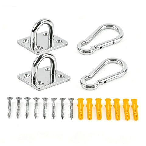 Beefy Ceiling Hook Kit Stainless Steel 304, 500 Lb Capacity, Includes 2 Eye Plates and 2 Spring Hooks, Screws and Expansion Anchors for Indoor Outdoor Hammock Chair Swing Mounting. 304 stainless steel hooks, screws and anchors