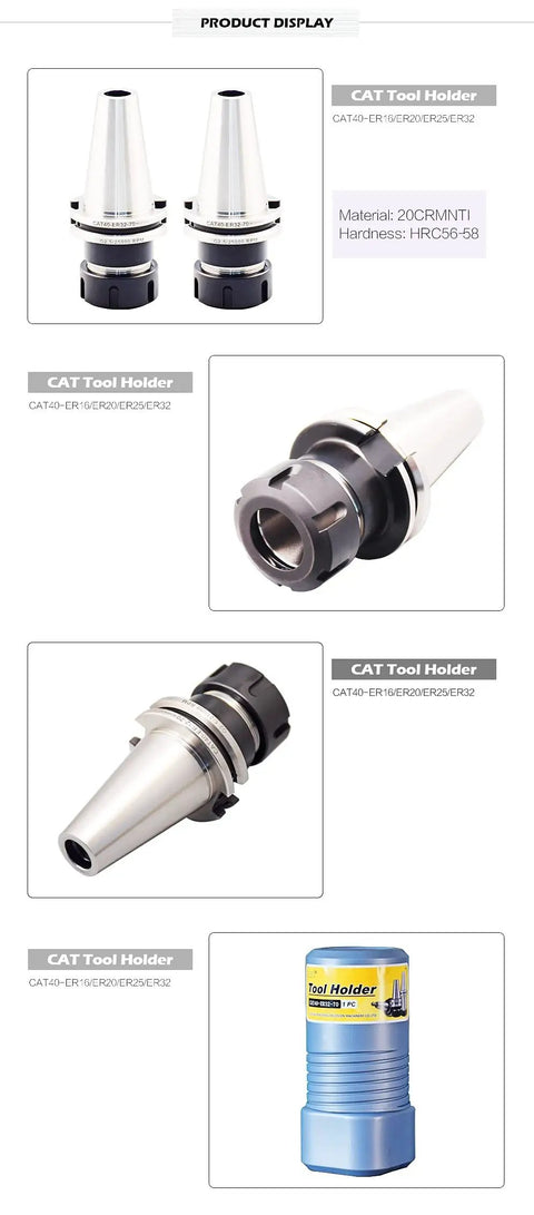 Machinist Ready Cat40 Er32 Tool Holder 4 Pack Black Oxide Finish Built Heavy For Cnc Milling Machines With Dial In At3 Taper Alignment And No Nonsense G2.5 Balance Up To 25000 Rpm, two collets displayed from the side.