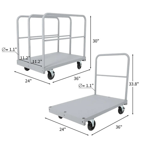 Heavy Duty Steel Panel Cart 36x24 Inch Platform Truck 2 In 1 Industrial Grade With 2200 Lbs Capacity Drywall Dolly Removable Side Rails