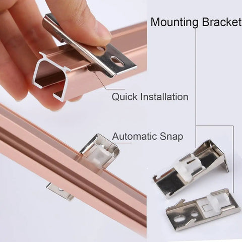 Built Tough Aluminum Sliding Barn Door Track System Adjusts From 2.3 To 19.6 Ft Quick Wall Or Ceiling Mount Room Divider Rig With Smooth As Silk Glide Rollers Rose showing mounting bracket for quick installation.
