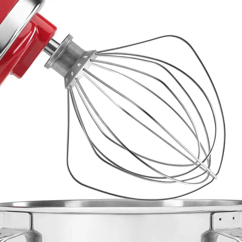 Close-up of Six Quart Wire Whip Stainless Steel Stand Mixer Accessory Replacement to whip up fluffy whipped cream and egg whites.