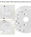 Rock Solid Clear Acrylic Router Base Plate With Template Guide Broad Compatibility showing 6.1/2" size and clear durable material.