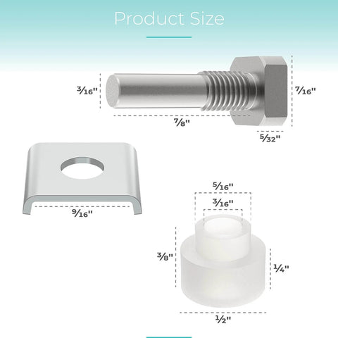 Shower Door Hinge Pin Kit With Pivot Bushing For Framed Swing Doors Replacement Parts diagram showing stainless pin and bushing sizes