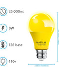 4 Pack Amber Yellow LED Bug Light Bulbs 9W Equivalent to 100W E26 Base for Outdoor Porch Lighting with specs