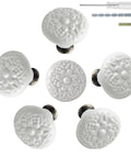 Six Piece White Ceramic Kitchen Cabinet Knobs And Pulls Set With Retro Round Drawer Knobs For Closets And Doors Includes Two Screw Sizes