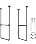 Two Tier Ceiling Mount Pipe Shelf Brackets Black Steel U Shape Industrial Shelf Supports For Plank Width 10 7/8 Inches 37 Inch Long Set Of 2 Pairs Built Tough Space Saving Kitchen Storage, with mounting hardware.
