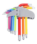 Kickstart Your Home Repair Game With This Hottest 9 Pcs Arm Hex Wrench Set Featuring Gnarly Color Coding And Solid Metal Star Hex Keys For Pro Level Maintenance, Fixing, And All Your Daily DIY Projects Without The Stress. 9-piece color-coded Torx key set, metal, T40-T50