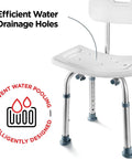 Shower Chair Set Of 3 With Back Scrubber And Sponge, Anti Slip Bath Stool With 8 Adjustable Heights 13 To 19 Inches, Aluminum Legs, Drainage Holes
