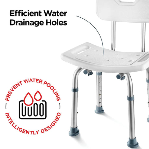 Shower Chair Set Of 3 With Back Scrubber And Sponge, Anti Slip Bath Stool With 8 Adjustable Heights 13 To 19 Inches, Aluminum Legs, Drainage Holes
