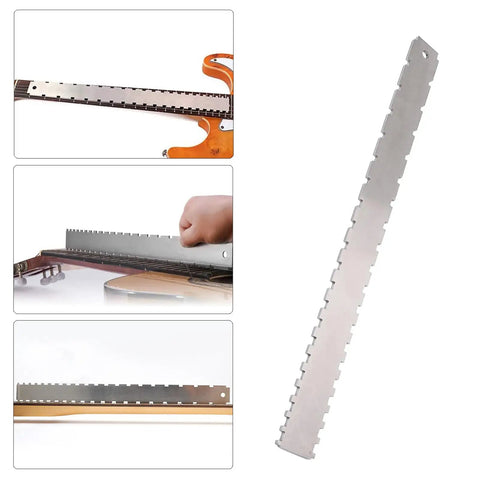 Pro Grade Complete Guitar Maintenance Kit with notched straight edge tool for fretboard checks, neck flatness, and guitar alignment.
