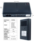 DC UPS Battery Backup Uninterruptible Power Supply With 18W Output And 5V 9V 12V 15V 24V Options Keeps Your Router And Modem And POE Gear And Security IP Cameras Online During Power Outages With Auto Switch, front and side view with ports.