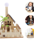 Hands On Solar Garden Light Science Kit For Kids Learn Solar Power And Basic Electronics With Easy Setup And A Fun DIY Physics Experiment Toy For Outdoor Learning And Creative Patio Decoration showcasing assembled kit with wooden house and solar panel.