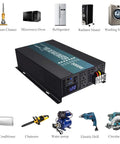 Beast Power Pure Sine Wave Inverter 5000W Continuous, 10000W Surge, 12V DC To 110V AC, Solar RV Ready, Black with appliance icons
