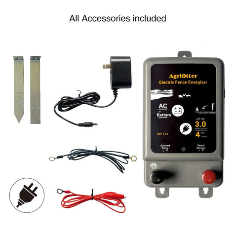2 In 1 Electric Fence Energizer For 15 Acre Coverage, Battery Or AC Powered, 8000V Pulse, 1.75J, Easy Setup with accessories