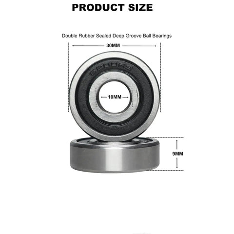 10 Pcs 6200-2RS Deep Groove Ball Bearings With Dual Rubber Seals 10X30X9mm size diagram showing dimensions and seals
