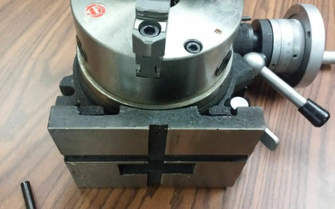 Heavy Duty 6 Inch Precision Indexing Spacer With Adjustable Chuck Rock Solid Worm Gear Rotary Base top view on wooden surface.