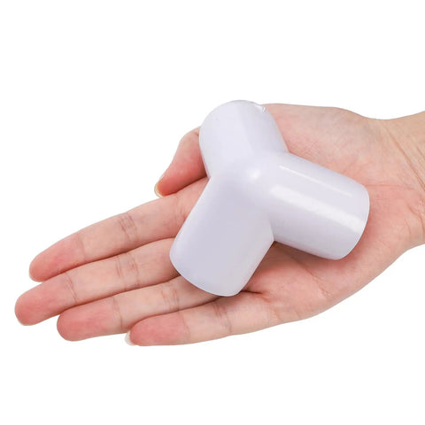 Hand holding 24 Pack Three Way Three Quarter Inch PVC Pipe Fittings Elbow Side Outlet 90 Degree Connectors, white
