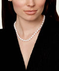 Japanese Akoya Pearl Pendant Necklace For Women, 8.5-9mm White Cultured Pearl AA+ Grade, 14K Yellow Gold, worn on model