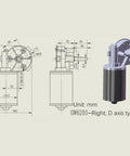 Technical drawing and 3D view of DC 24V 100RPM Reversible Worm Gear Motor High Torque Electric Gearbox With Right Shaft GW6280