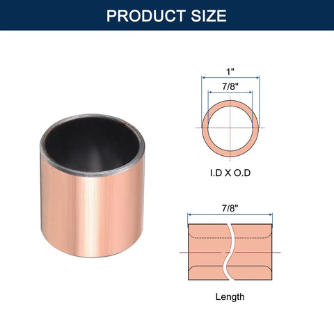 Self Lubricating Sleeve Bearings 7/8 In Bore X 1 In OD X 1 In Length, Oilless Bronze Coated Bushings With Carbon Steel Core, 4 Pack For Small Machinery, Durable, Low Maintenance, Smooth Operation, size diagram