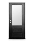 Heavy Duty 36 By 80 Inch Composite Fiberglass Prehung Entry Door With Thermally Insulated LowE Tempered Glass Two Tone Oak Look Black Exterior White Interior Zero Fuss Install Rock Solid Tight Seal Right Hand Inswing, front view