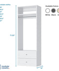 Built In White Shaker Hanging Tower Closet Organizer With Two Deep Drawers And Reinforced Shelf 71.25" tall, 14" deep.