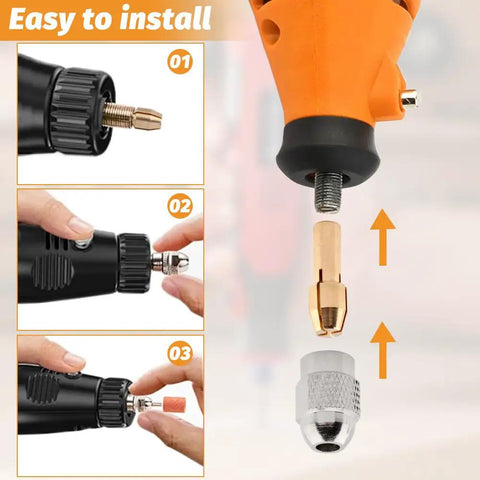 All In One Keyless Drill Chuck Collet Set For Rotary Tools 1/32 To 1/8 Inch Shanks Replacement Kit installation steps