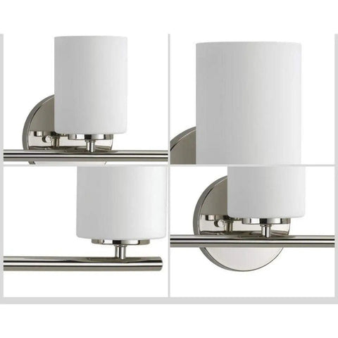 Two Light Vanity Light With Etched White Glass Modern Bath Fixture In Polished Nickel Finish showcasing details of glass and metal design.