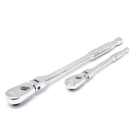 Two Piece 1/4 And 3/8 Inch Drive Ratchet Set With 90 Tooth Full Polish Flex Head on white background